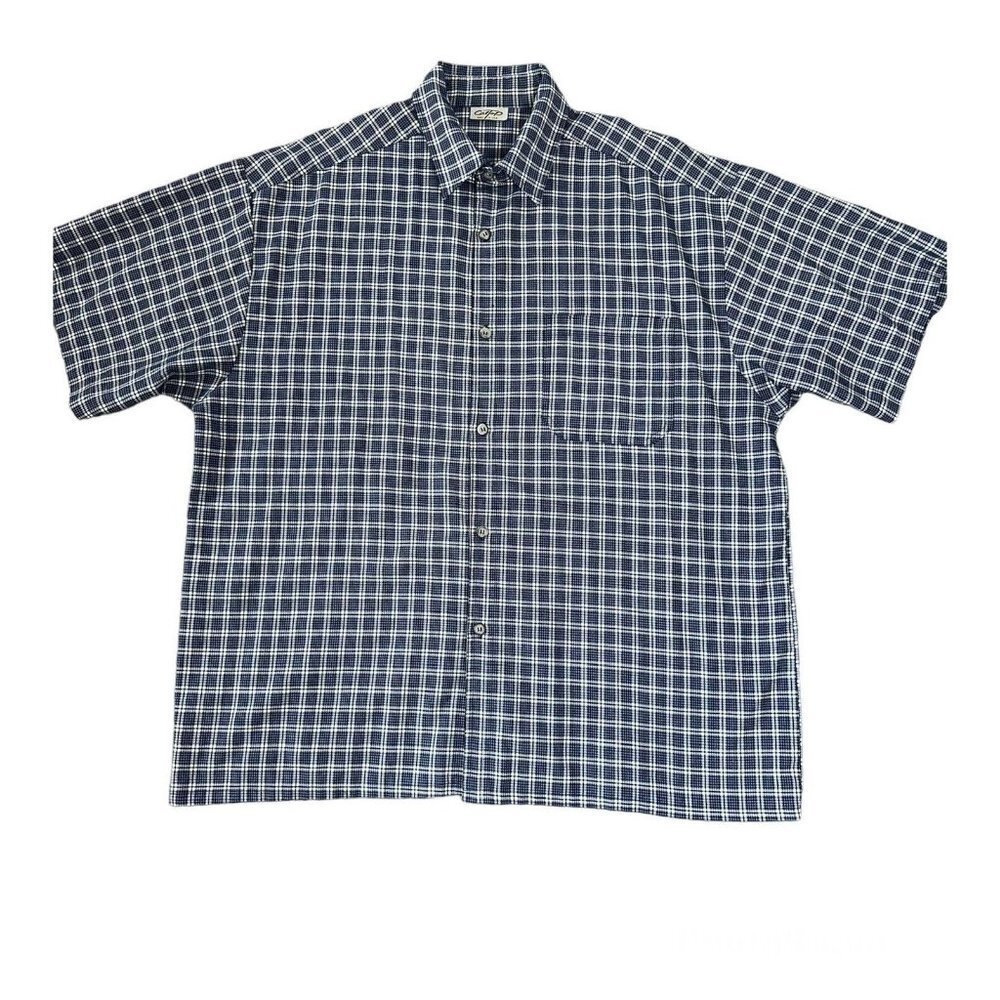 Caltop  Plaid Check  Shirt Mens Big & Tall Size 4 XL Blue‎ Made in USA / Pocket